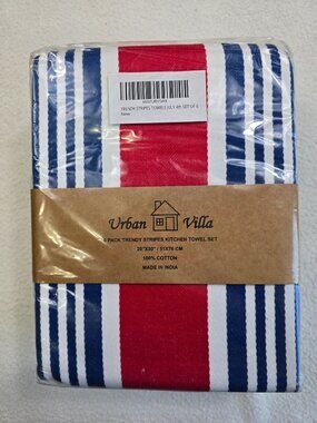 Urban Villa Kitchen Towel Set Of 6 July 4th Trendy Stripes 20"x30" 100% Cotton